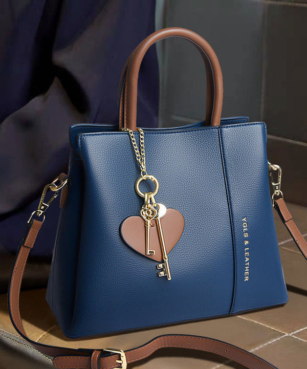 Stylish Blue Love High-capacity Faux Leather Tote Handbag MM002 Bag-BGS240620