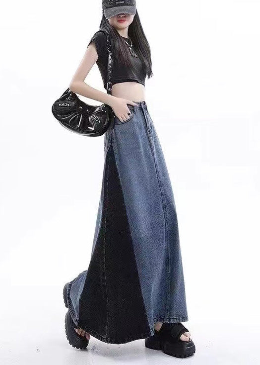 Stylish Blue Patchwork High Waist Denim Maxi Skirts Summer EE1025 SH-LF-SKTS240517