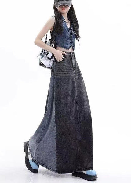 Stylish Blue Patchwork High Waist Denim Maxi Skirts Summer EE1025 SH-LF-SKTS240517