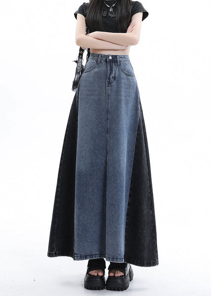 Stylish Blue Patchwork High Waist Denim Maxi Skirts Summer EE1025 SH-LF-SKTS240517