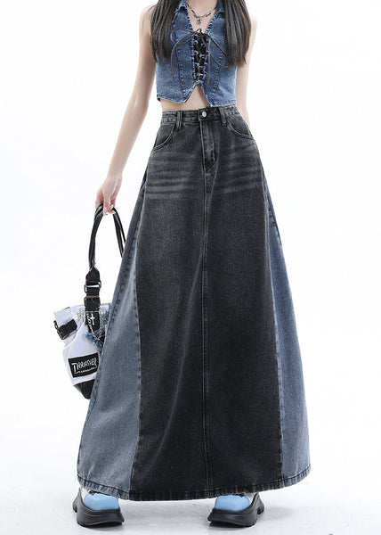 Stylish Blue Patchwork High Waist Denim Maxi Skirts Summer EE1025 SH-LF-SKTS240517