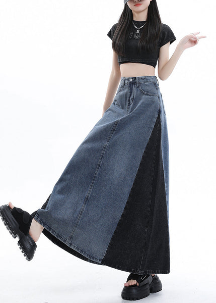 Stylish Blue Patchwork High Waist Denim Maxi Skirts Summer EE1025 SH-LF-SKTS240517
