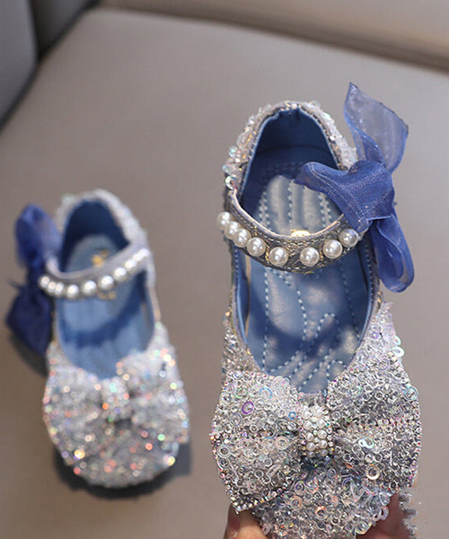 Shoes Stylish Kids Flat Bow Pearl Strap Blue Buckle For FashionChic