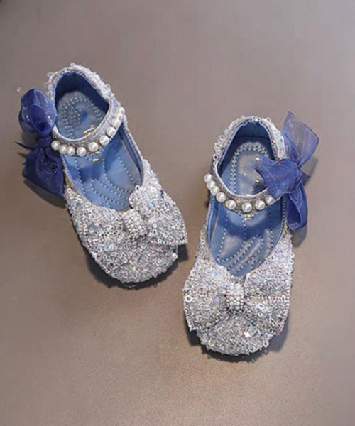 Shoes Stylish Kids Flat Bow Pearl Strap Blue Buckle For FashionChic