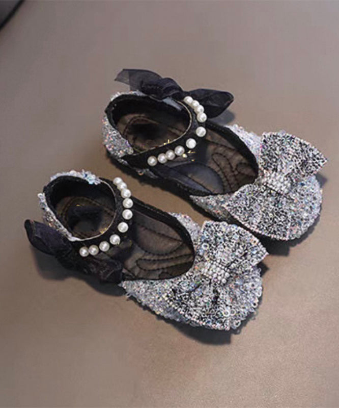 Shoes Stylish Kids Flat Bow Pearl Strap Blue Buckle For FashionChic