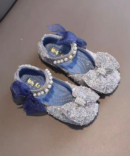 Shoes Stylish Kids Flat Bow Pearl Strap Blue Buckle For FashionChic