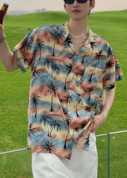 Men Stylish Pan Shirts Cotton Blue Button Collar Peter Print FashionChic