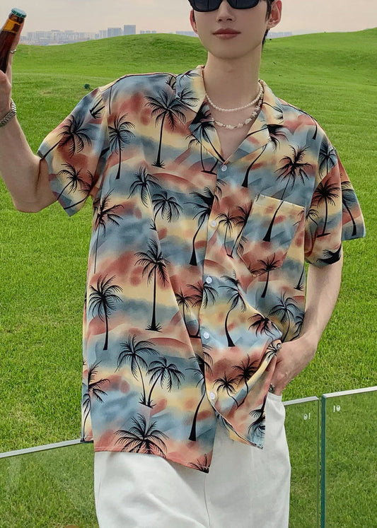 Men Stylish Pan Shirts Cotton Blue Button Collar Peter Print FashionChic