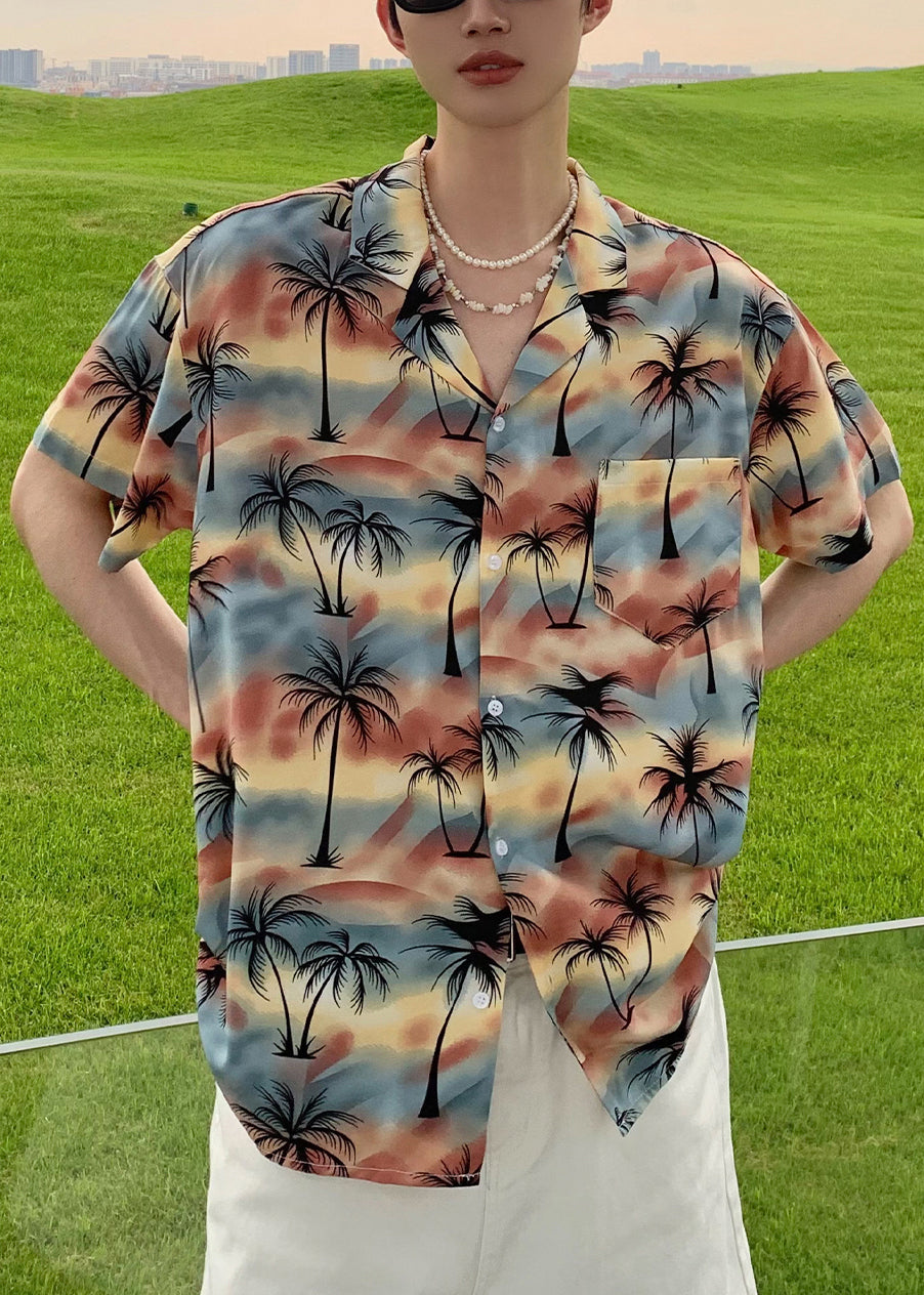 Men Stylish Pan Shirts Cotton Blue Button Collar Peter Print FashionChic