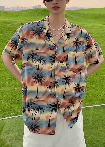 Men Stylish Pan Shirts Cotton Blue Button Collar Peter Print FashionChic