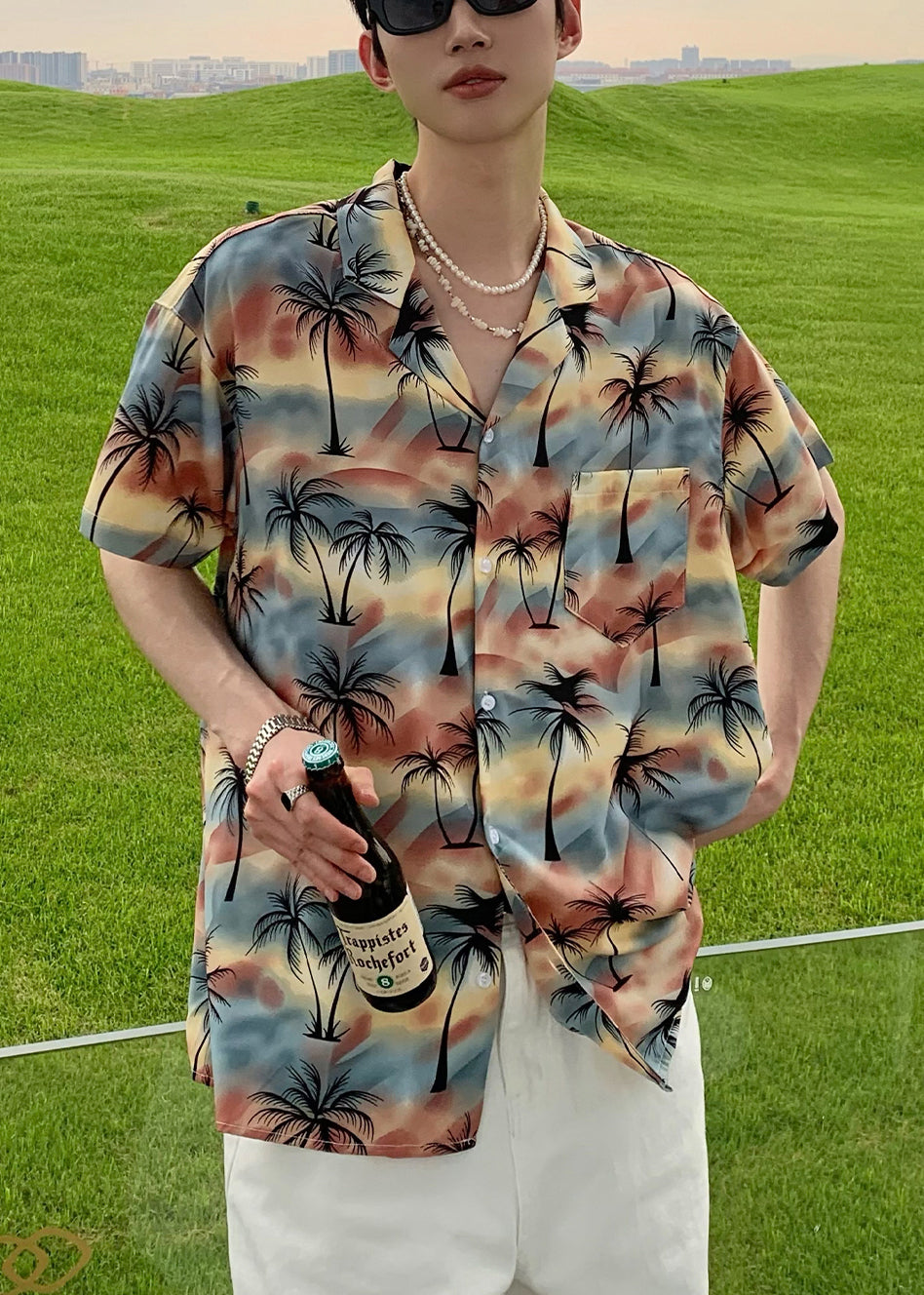 Men Stylish Pan Shirts Cotton Blue Button Collar Peter Print FashionChic