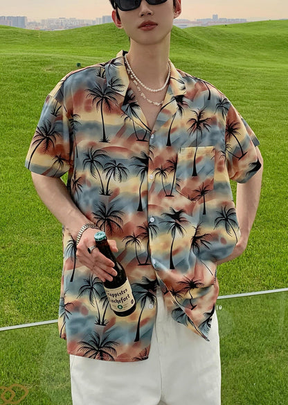 Men Stylish Pan Shirts Cotton Blue Button Collar Peter Print FashionChic