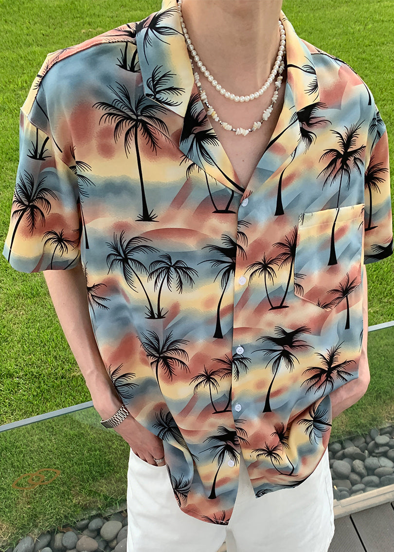 Men Stylish Pan Shirts Cotton Blue Button Collar Peter Print FashionChic