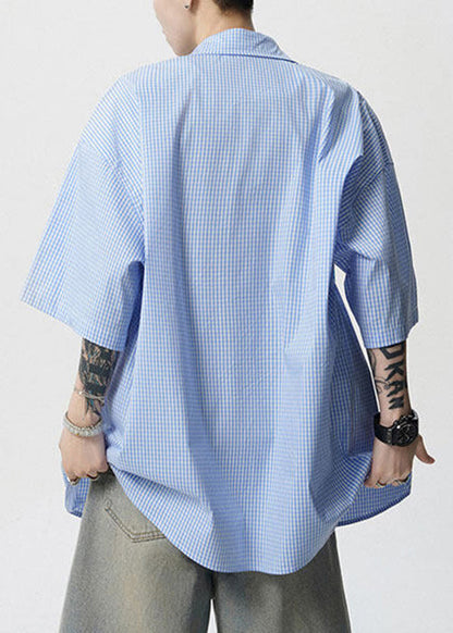 Pan Peter Summer Print Stylish Blue Shirts Mens Cotton Collar FashionChic