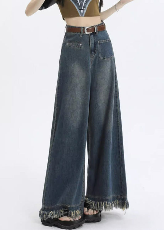 Stylish Blue Pockets High Waist Denim Pants Summer PP015 OM-NZ240827