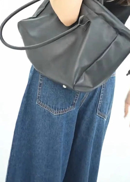 Spring Wide Stylish Pants Leg Open Side Denim Blue Pockets FashionChic