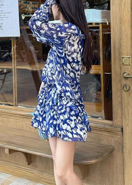Cotton Two Stylish Blue Summer Print Pieces And Set Shirts Skirts FashionChic