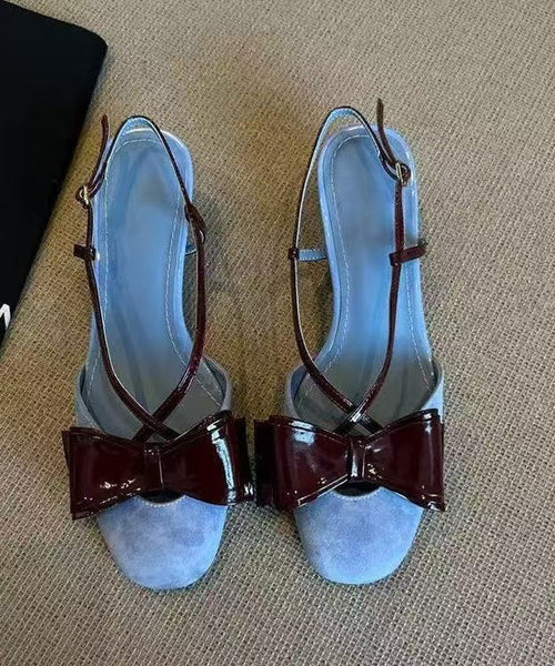 Splicing Cross Bow Sandals Stylish Strap Blue Suede FashionChic