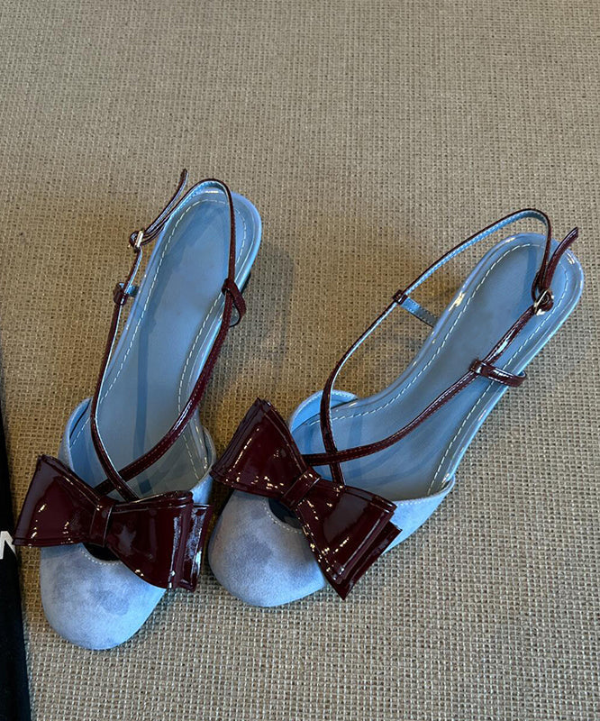 Splicing Cross Bow Sandals Stylish Strap Blue Suede FashionChic
