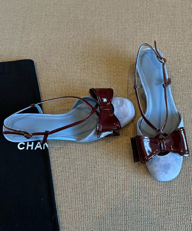 Splicing Cross Bow Sandals Stylish Strap Blue Suede FashionChic