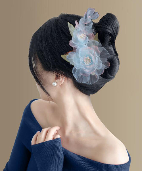 Blue Alloy Floral Hairpin Stylish Tulle FashionChic