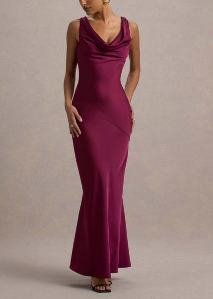 Turtle Backless Party Dress Wraped Neck Blue Stylish FashionChic