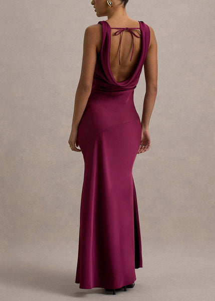 Turtle Backless Party Dress Wraped Neck Blue Stylish FashionChic