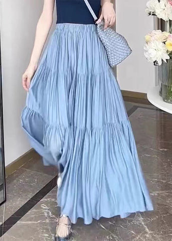 Stylish Blue Wrinkled Patchwork High Waist Cotton Skirt Summer ZL072 SH-LF-SKTS240621