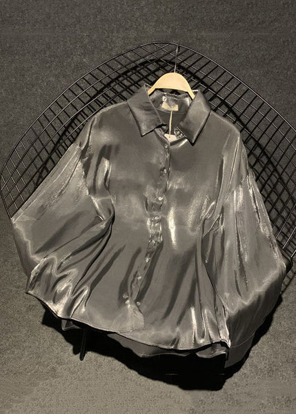 Red Button Collar Fall Pan Stylish Silk Peter Shirts Brick FashionChic