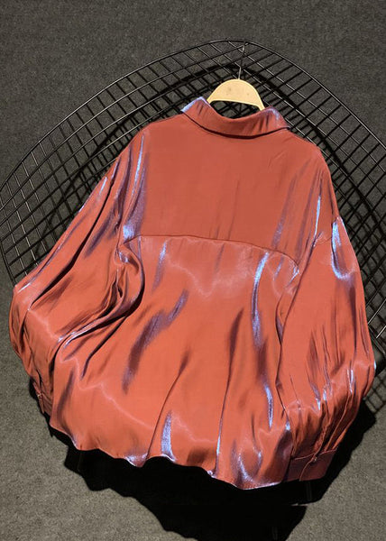 Red Button Collar Fall Pan Stylish Silk Peter Shirts Brick FashionChic