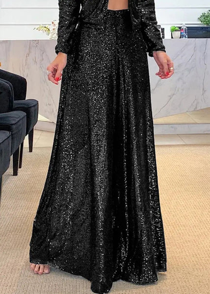 Stylish Brown Sequins High Waist Wide Leg Pants Summer PP039 OM-NZ240827