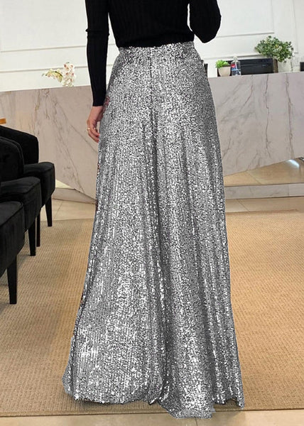 Stylish Brown Sequins High Waist Wide Leg Pants Summer PP039 OM-NZ240827