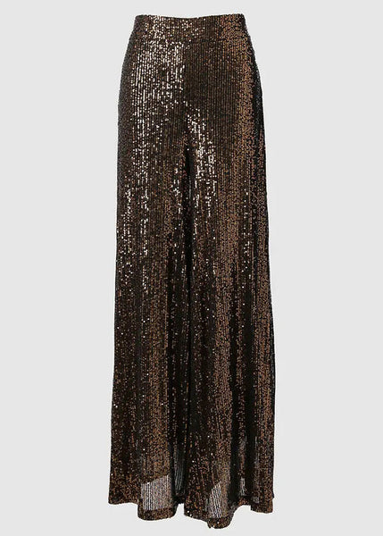 Stylish Brown Sequins High Waist Wide Leg Pants Summer PP039 OM-NZ240827