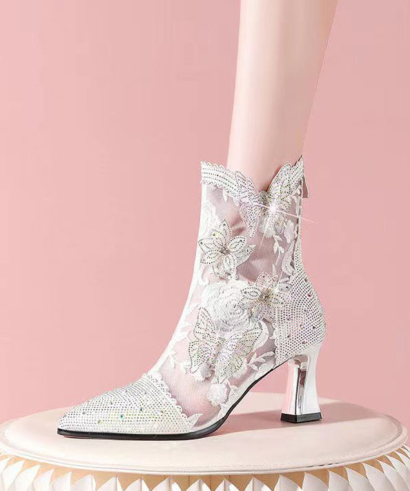 Stylish Butterfly Zircon Splicing Hollow Out High Heel Boots Pink CZ1008 Ada Fashion