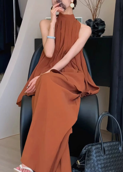 Wrinkled Chiffon Stand Caramel Stylish Set Two Pieces Collar FashionChic