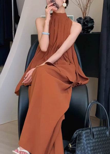 Wrinkled Chiffon Stand Caramel Stylish Set Two Pieces Collar FashionChic