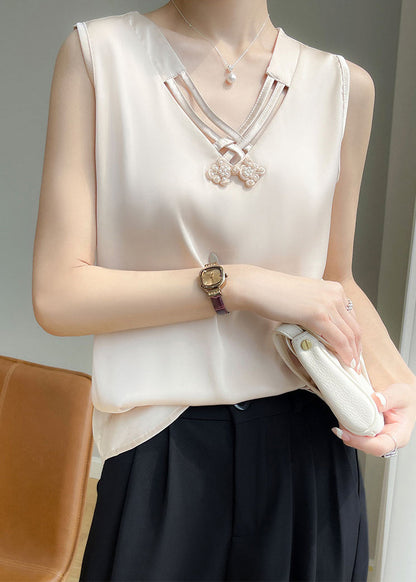 Bead Solid Summer Color Tank Champagne Nail Stylish Silk FashionChic