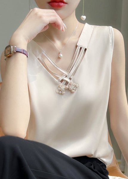 Bead Solid Summer Color Tank Champagne Nail Stylish Silk FashionChic