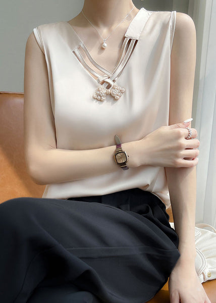 Bead Solid Summer Color Tank Champagne Nail Stylish Silk FashionChic