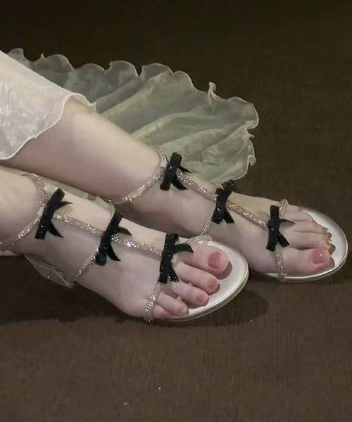 Peep Zircon Toe Chunky Stylish Bow Sandals Heel FashionChic