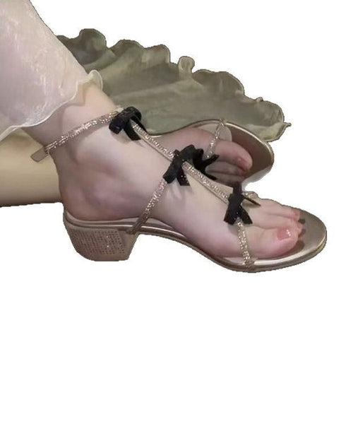 Peep Zircon Toe Chunky Stylish Bow Sandals Heel FashionChic