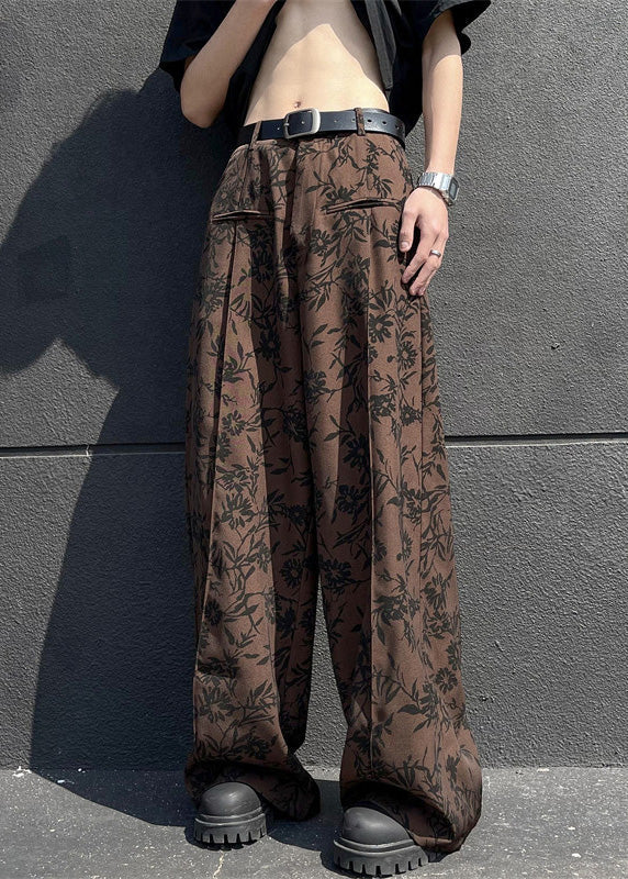 Stylish Coffee Pockets Print Cotton Men Wide Leg Pants Summer YT035 Men-Silk-MENP240721