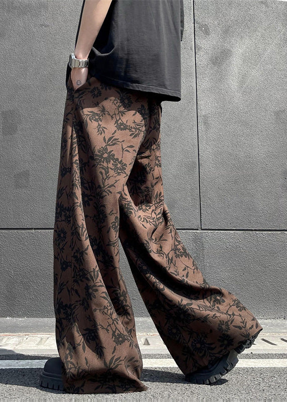 Stylish Coffee Pockets Print Cotton Men Wide Leg Pants Summer YT035 Men-Silk-MENP240721