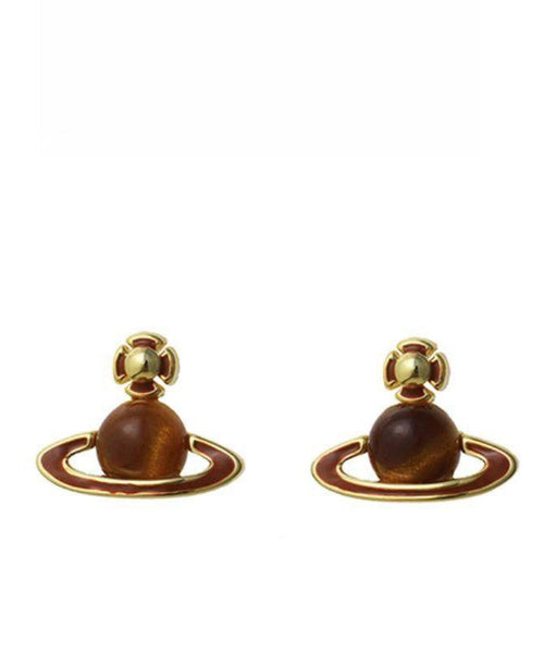 Stylish Coffee Sterling Silver Overgild Drip Glaze Planet Drop Earrings YA021 ABC