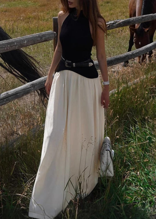 Backless Sleeveless Dress Cotton Colorblock Long Stylish FashionChic