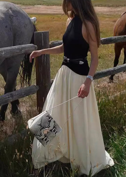 Backless Sleeveless Dress Cotton Colorblock Long Stylish FashionChic