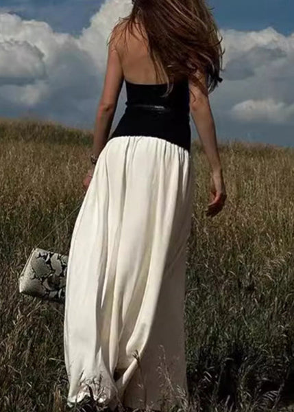 Backless Sleeveless Dress Cotton Colorblock Long Stylish FashionChic