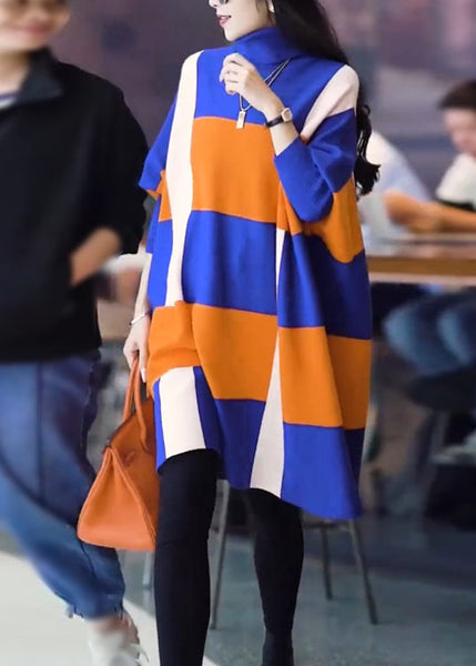 Stylish Colorblock Hign Neck Woolen Knit Dress Batwing Sleeve RF003 ABC