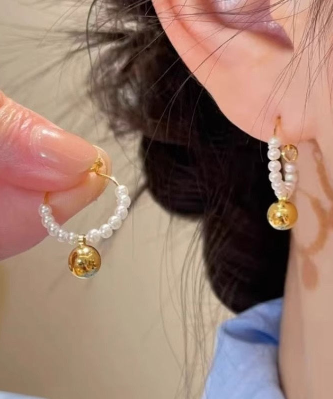 Colorblock Stylish Hoop Earrings Pearl Beading Metal FashionChic