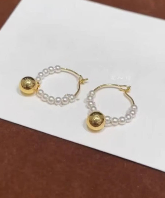 Colorblock Stylish Hoop Earrings Pearl Beading Metal FashionChic